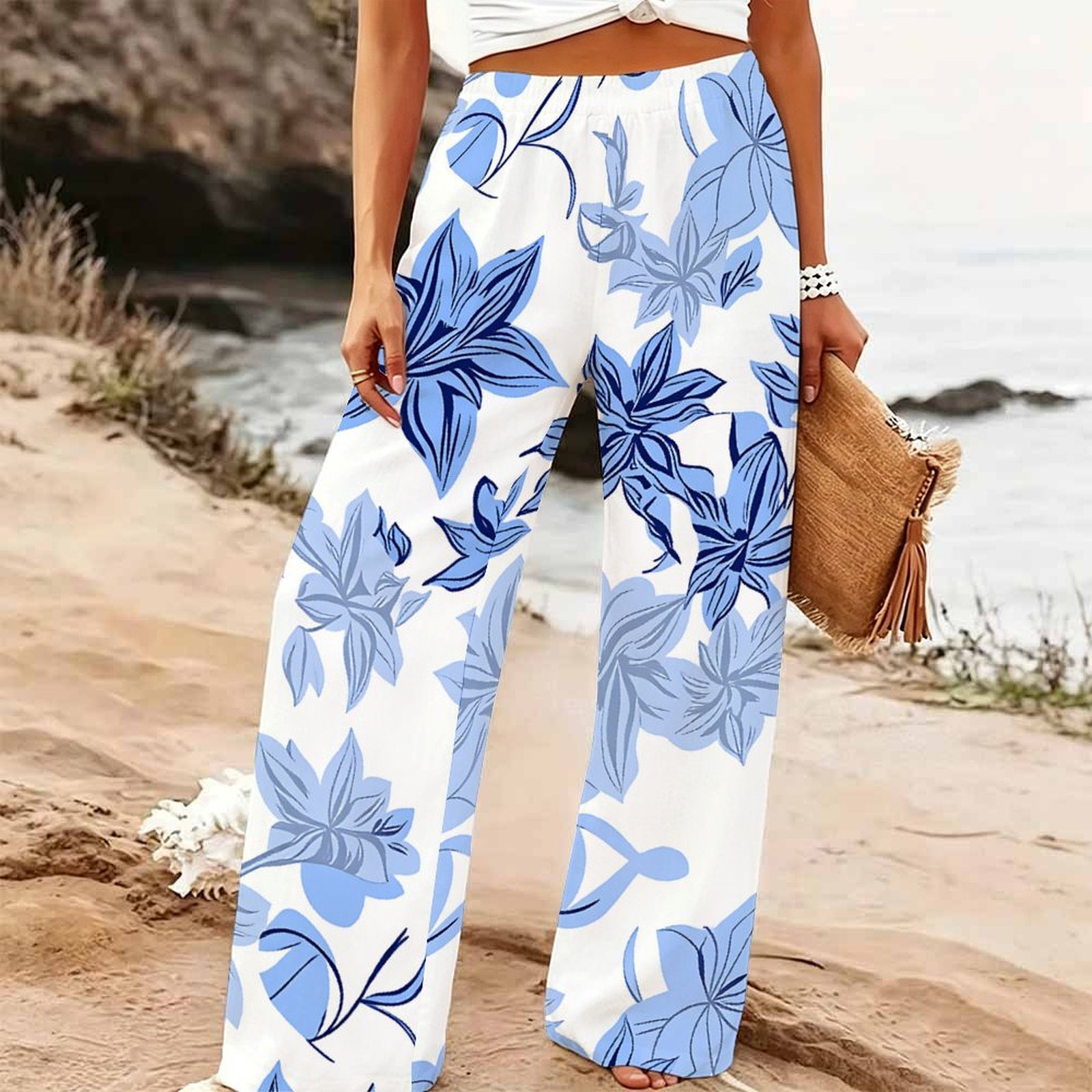 Palazzo Pant Wide - بنطلون نسائي صيفي واسع الساق للشاطئ