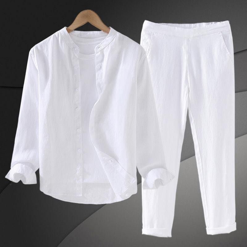Linen Shorts Men - طقم قميص خفيف الوزن من القطن