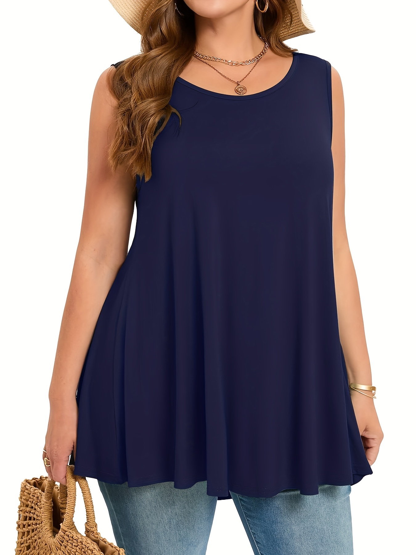 Halter Neck Top - حجم كبير بسيط الصلبة تانك الأعلى