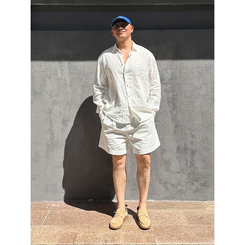 Linen Shorts Men - طقم قميص رجالي فاخر من الكتان