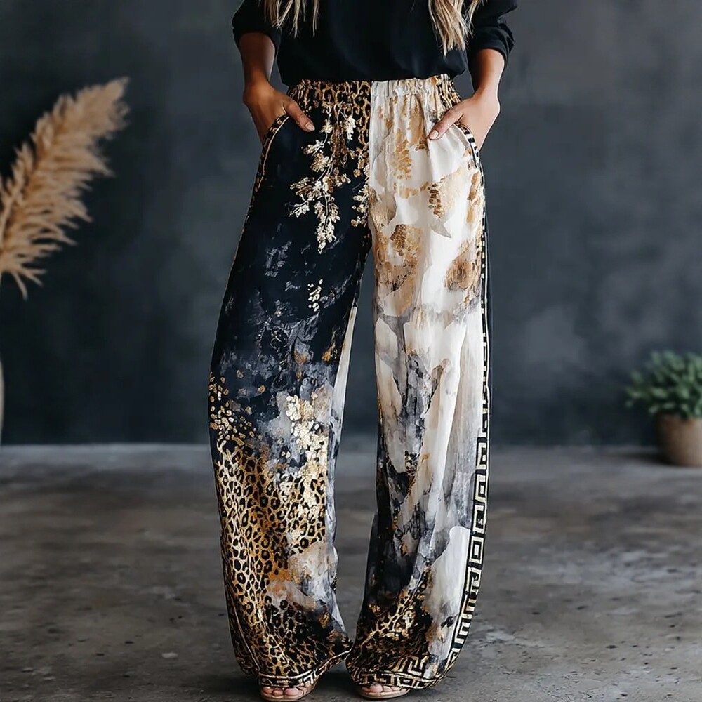 Palazzo Pant Wide - بنطلون نسائي واسع الساق بتصميم مطبوع