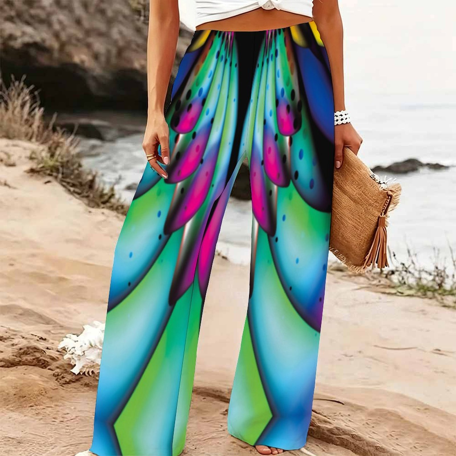 Palazzo Pant Wide - بنطلون نسائي صيفي واسع الساق للشاطئ