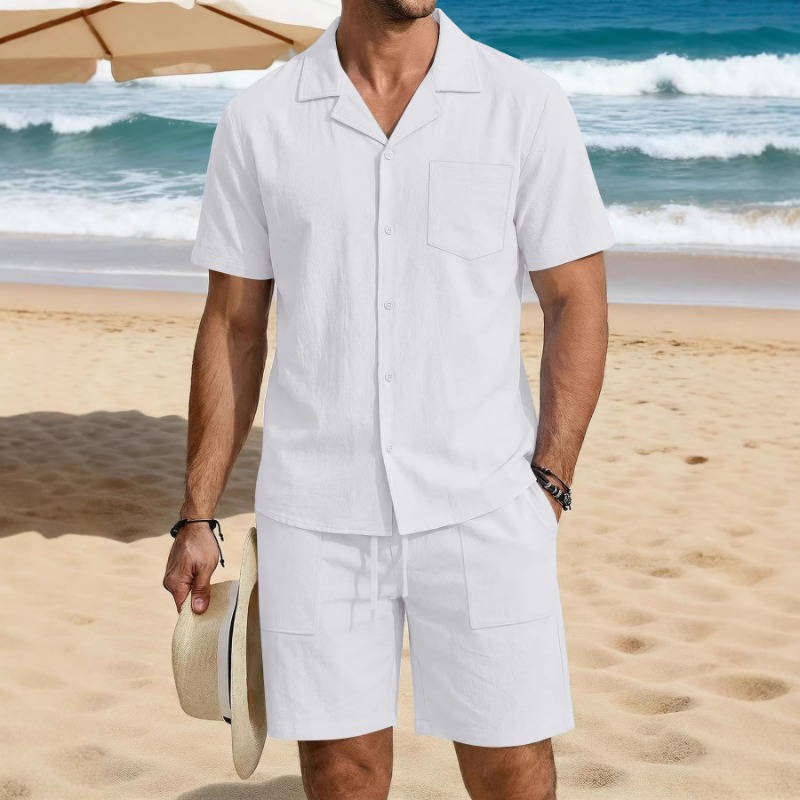 Linen Shorts Men - طقم صيفي رجالي من القطن والكتان