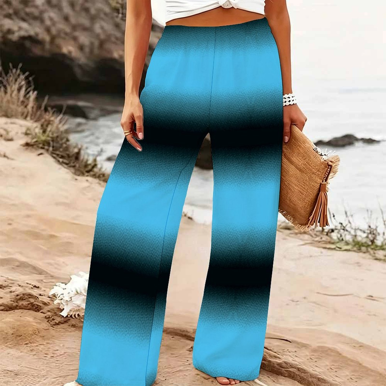 Palazzo Pant Wide - بنطلون نسائي صيفي واسع الساق للشاطئ