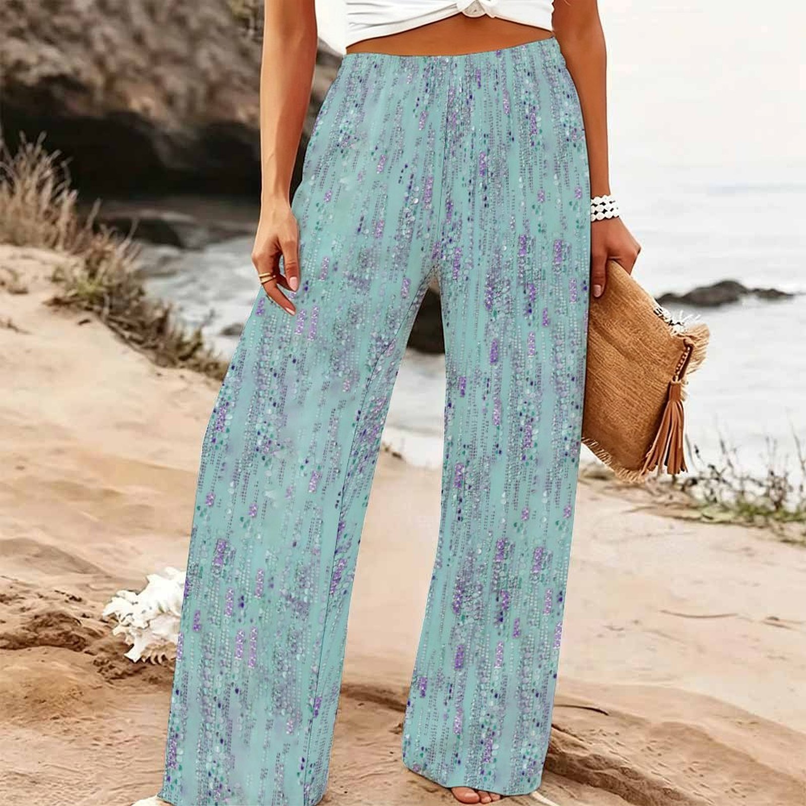 Palazzo Pant Wide - بنطلون نسائي صيفي واسع الساق للشاطئ