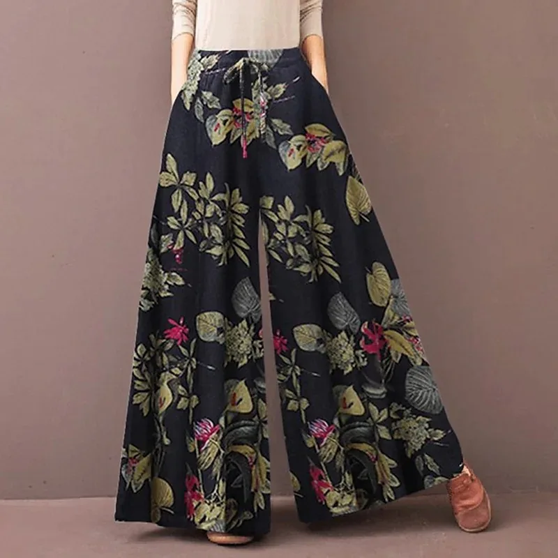 Palazzo Pant Wide - بنطلون بوهو واسع الساق بنقشة زهور