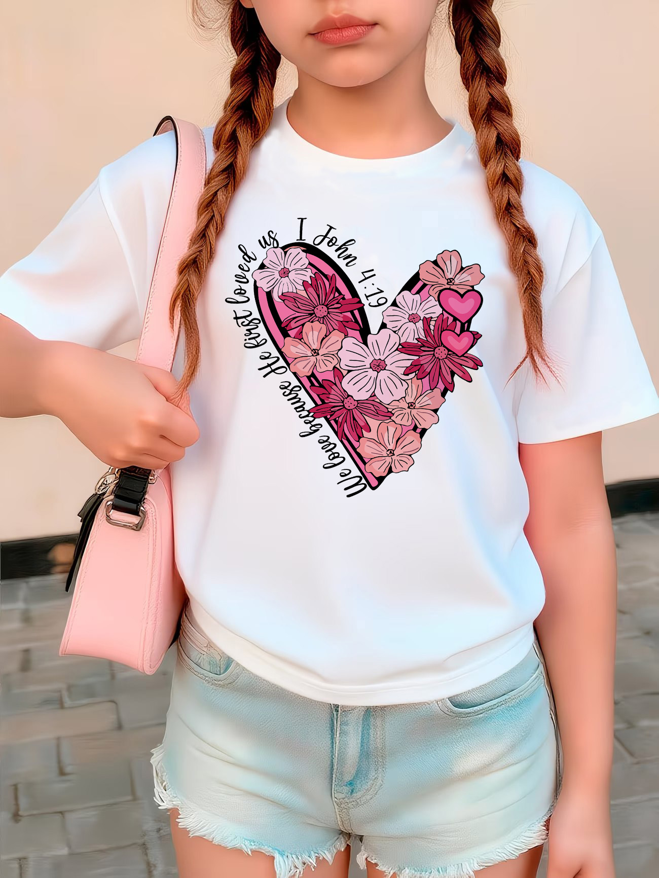 Summer Loving Kids Clothing - تي شيرت بتصميم قلب الحب الزهري