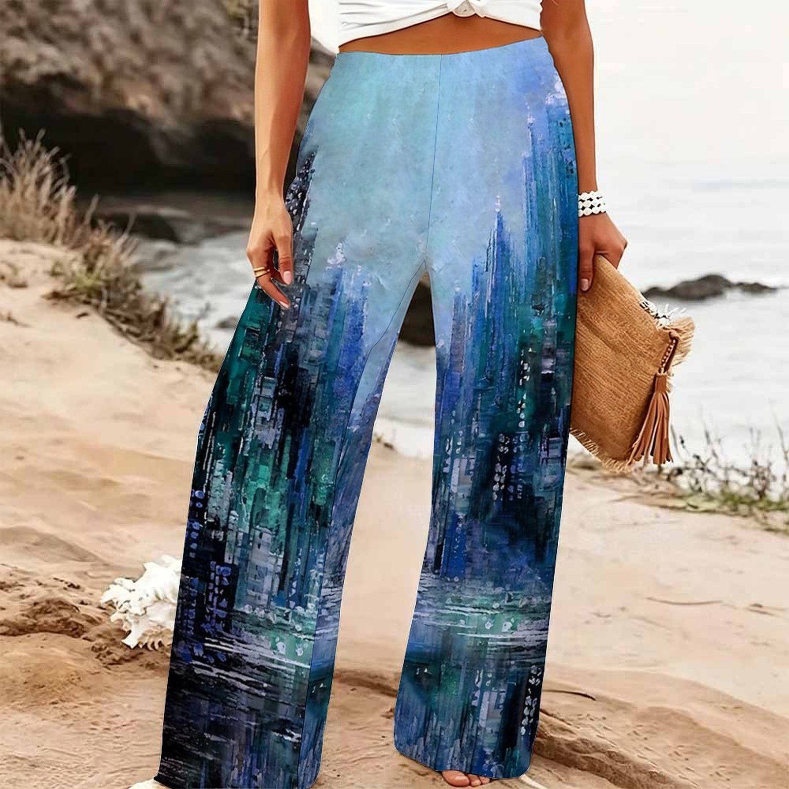 Palazzo Pant Wide - بنطلون نسائي صيفي واسع الساق للشاطئ