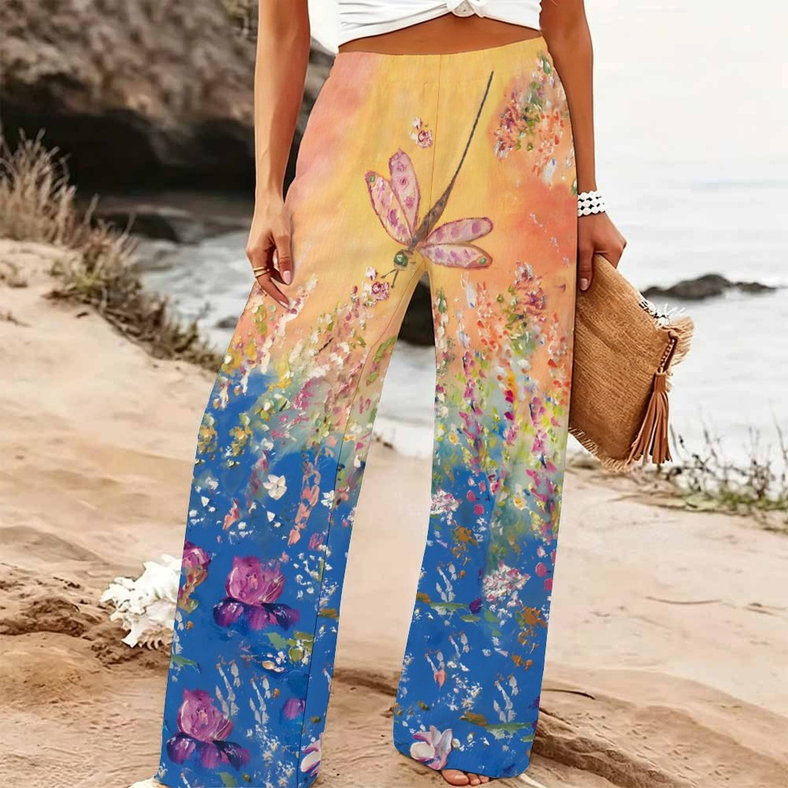 Palazzo Pant Wide - بنطلون نسائي صيفي واسع الساق للشاطئ