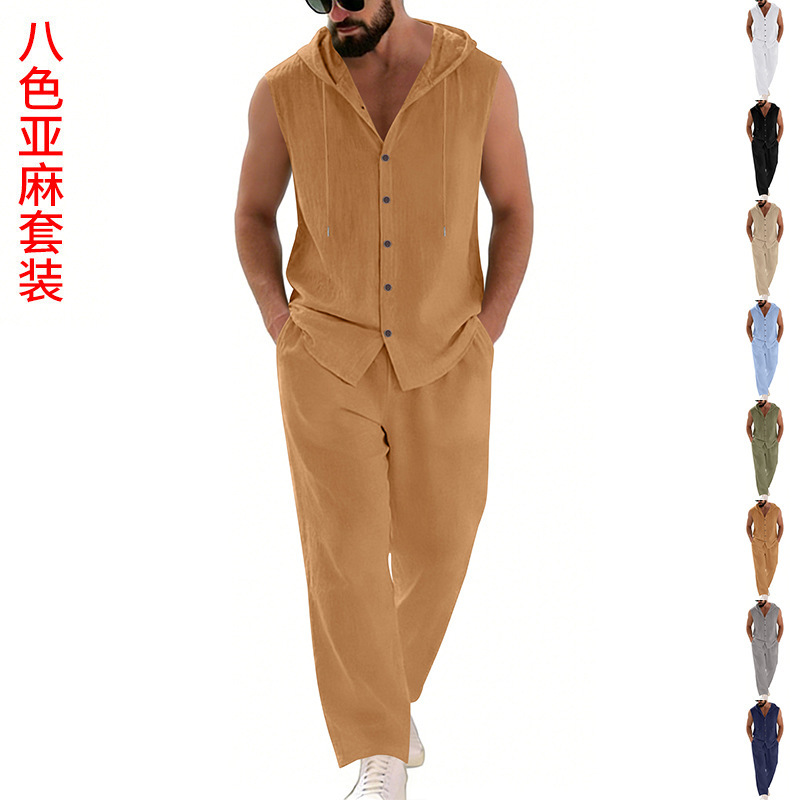 Summer Clothing Mens - طقم بدلة كاجوال للرجال من الكتان
