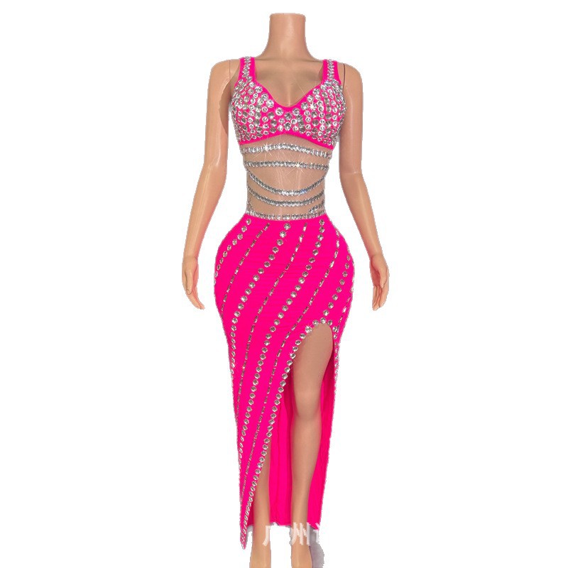 Summer Clothing Resort - فستان فاخر بحمالات مرصع بالألماس اللامع،