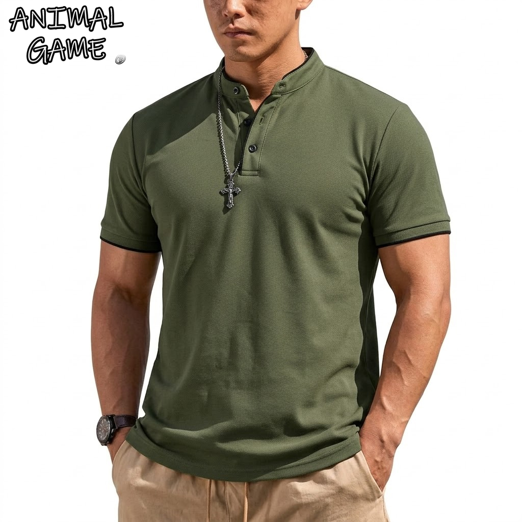 Summer Clothing For Young Men - قميص هينلي صيفي بأكمام قصيرة للرجال،