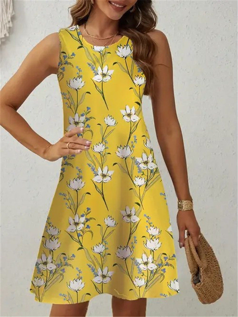 Soft Summer Yellow Clothing - فستان أصفر غير رسمي بنقشة زهور
