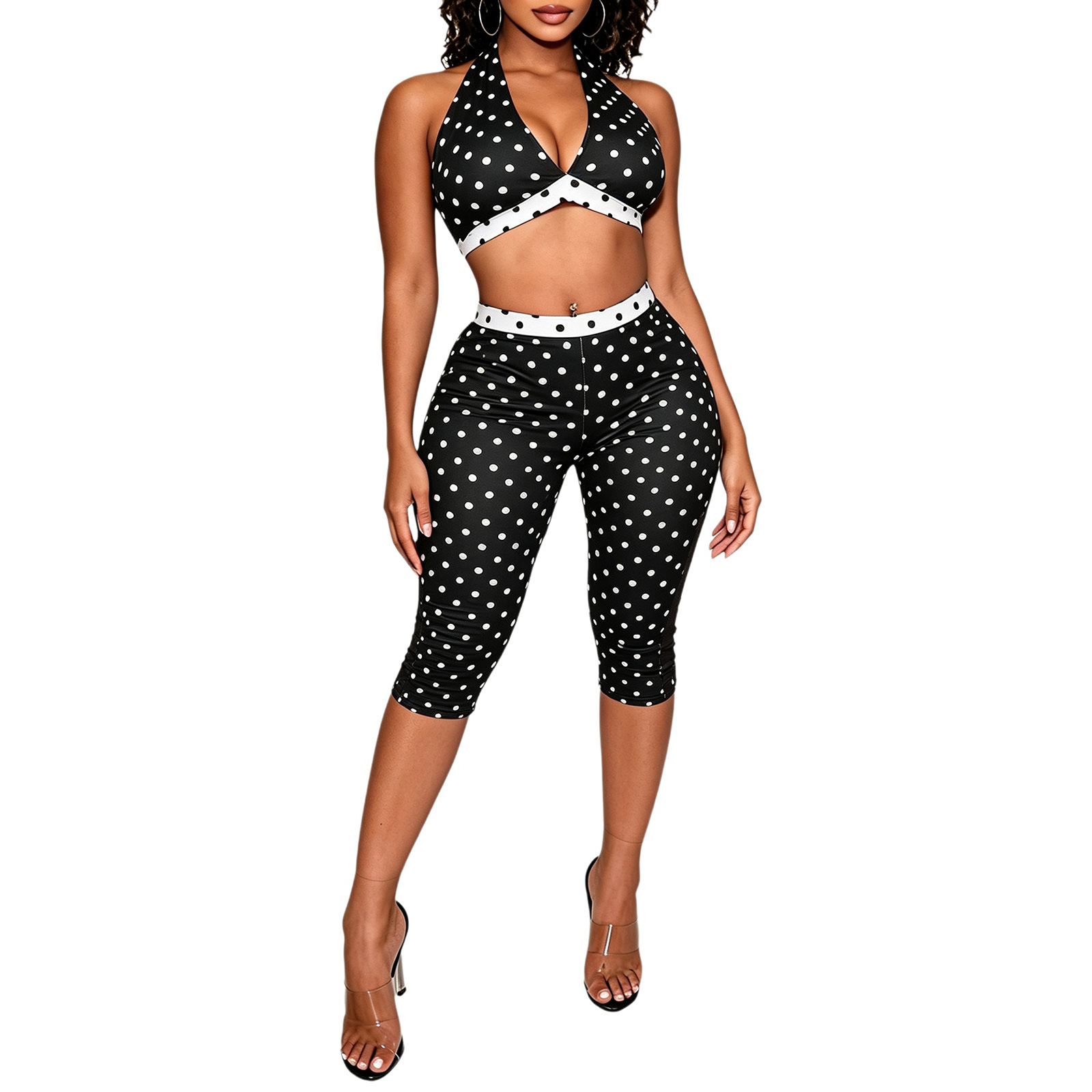 Halter Neck Top - ملابس نسائية مثيرة بطبعة نقاط البولكا،