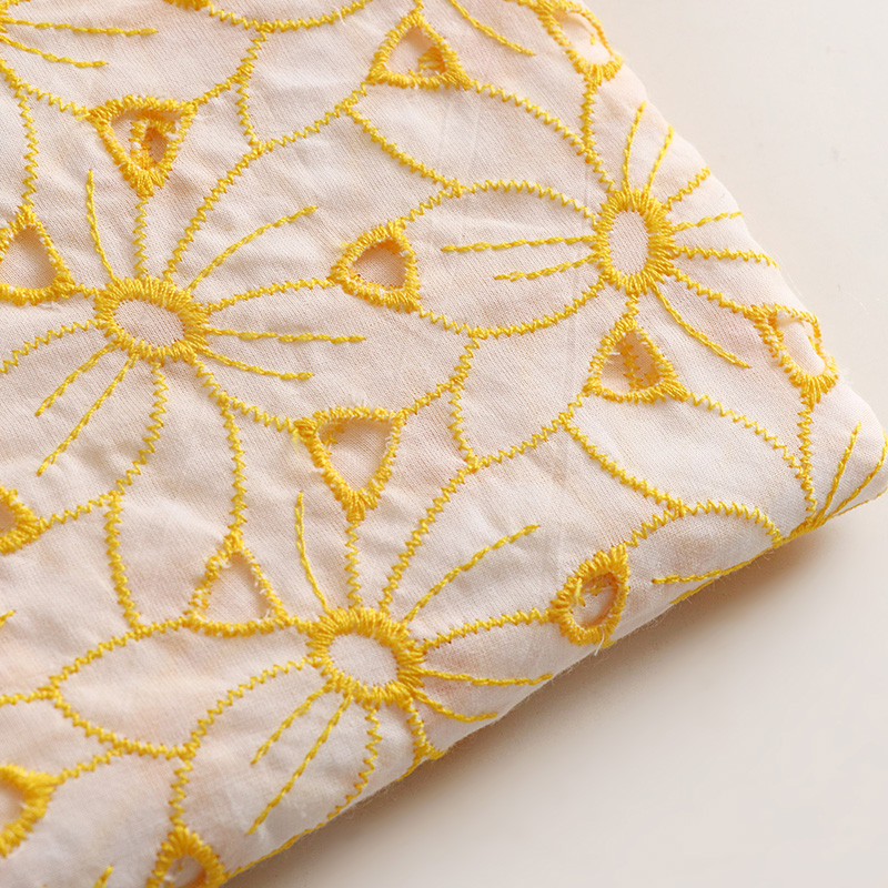 Soft Summer Yellow Clothing - عالية الجودة القطن tecido الأصفر المطرزة