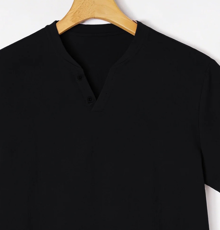 تي شيرت هينلي أسود أنيق بأكمام - مراجعة Summer Clothing For Young Men وسعره