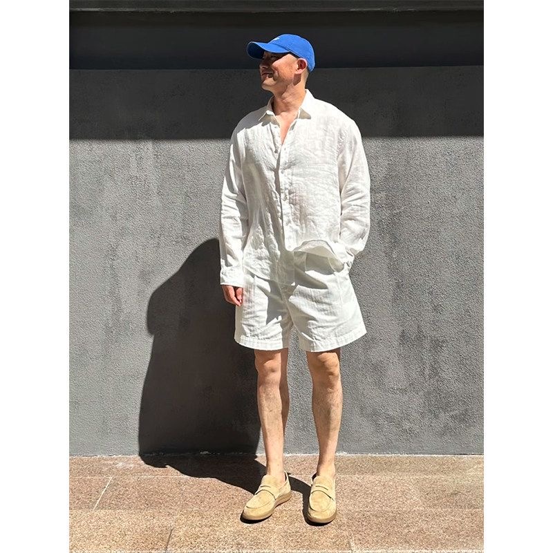 طقم قميص رجالي فاخر من الكتان  - مراجعة Linen Shorts Men وسعره
