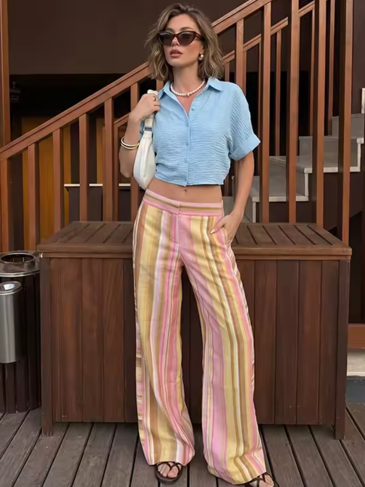بنطلون نسائي مخطط من الكتان وا - مراجعة Palazzo Pant Wide وسعره