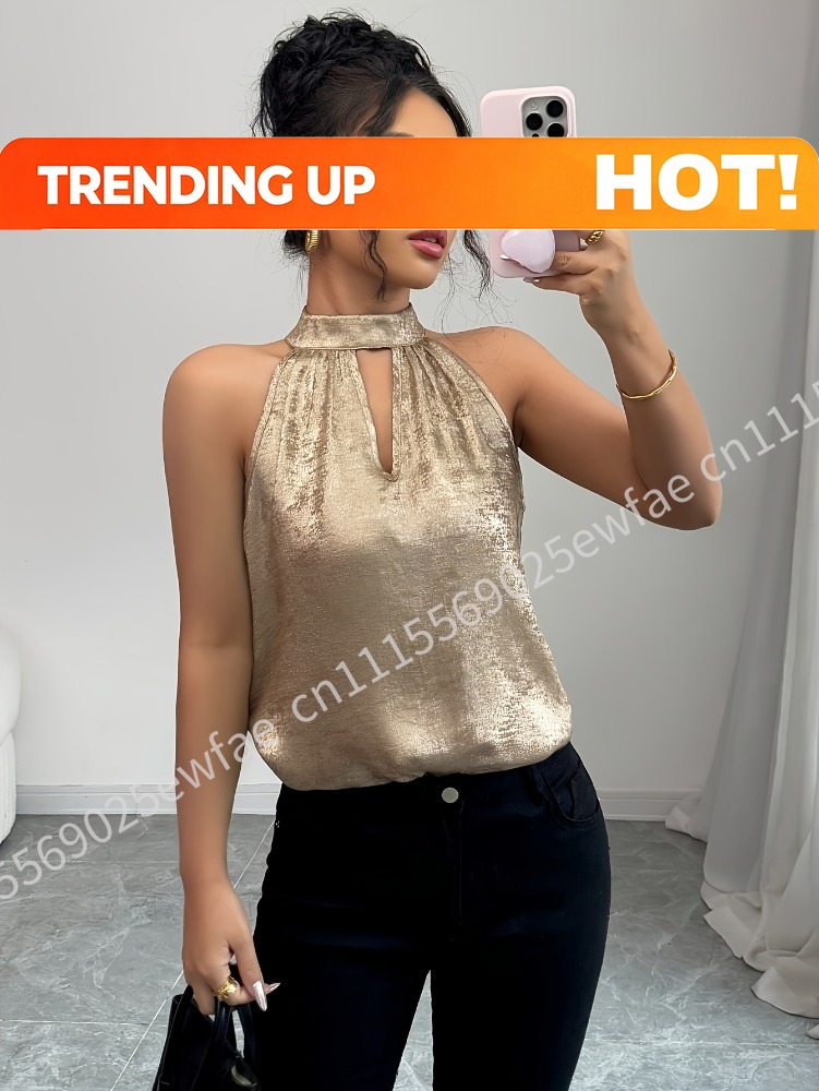 بلوزة نسائية ذهبية لامعة بتصمي - مراجعة Halter Neck Top وسعره