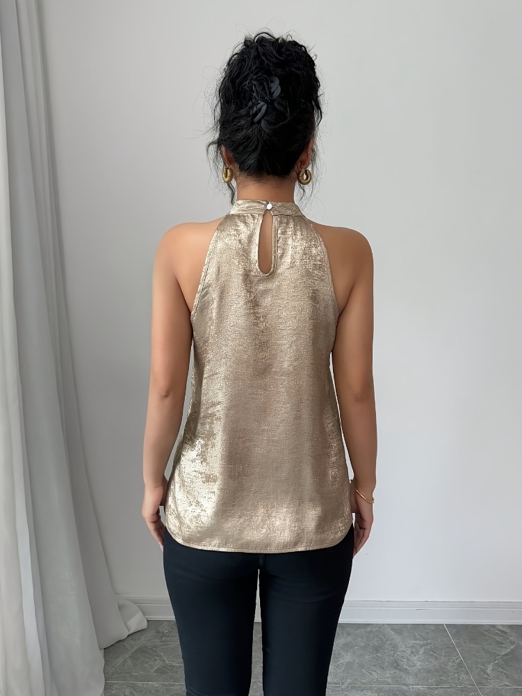 بلوزة نسائية ذهبية لامعة بتصمي - مراجعة Halter Neck Top وسعره