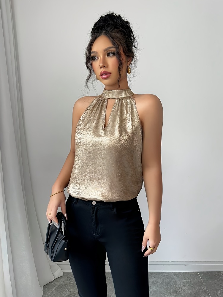 بلوزة نسائية ذهبية لامعة بتصمي - مراجعة Halter Neck Top وسعره