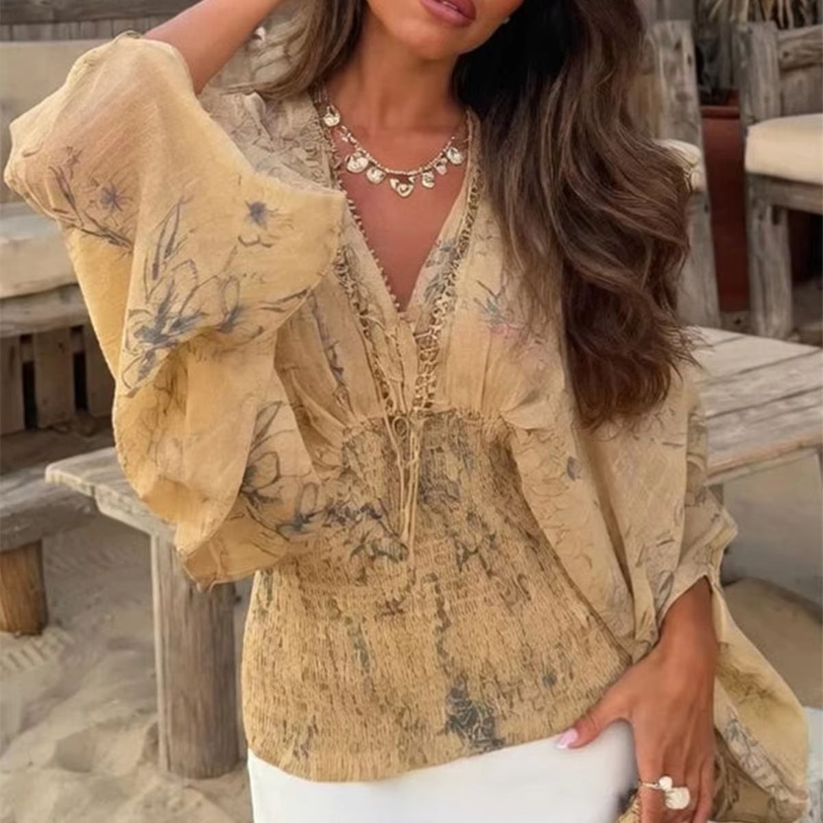 بلوزة نسائية بياقة على شكل V م - مراجعة Summer Clothing Resort وسعره