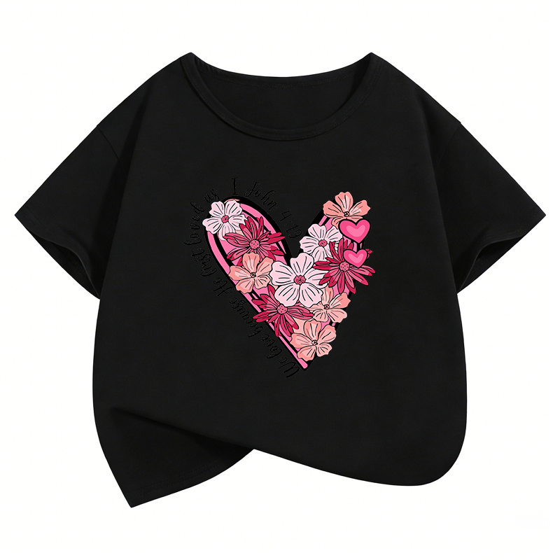 تي شيرت بتصميم قلب الحب الزهري - مراجعة Summer Loving Kids Clothing وسعره