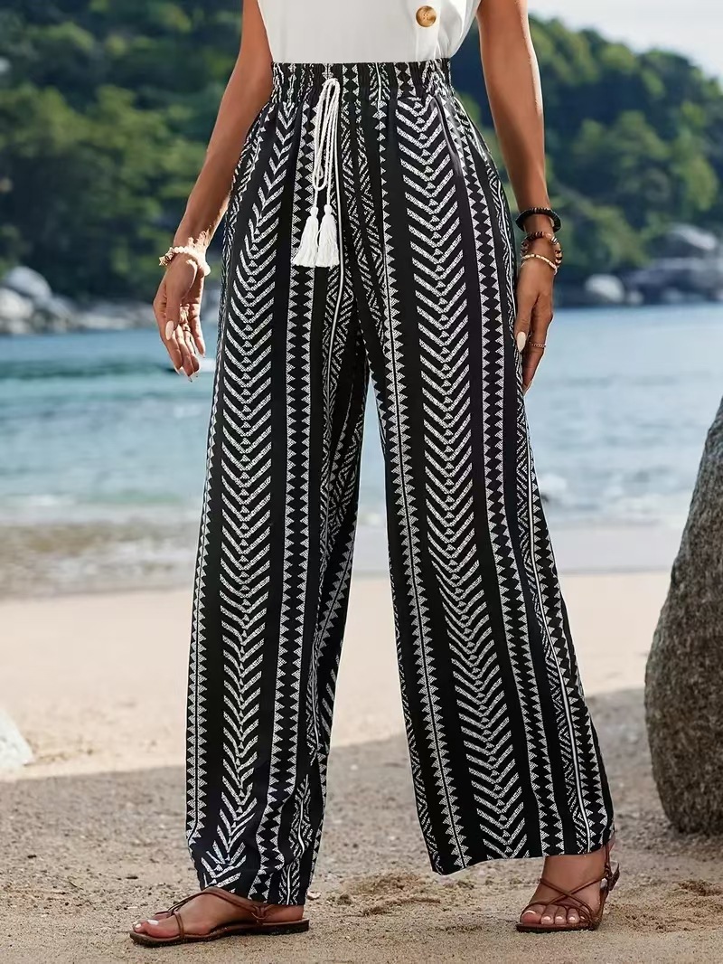 بنطلون نسائي واسع الأرجل بطبعة - مراجعة Palazzo Pant Wide وسعره