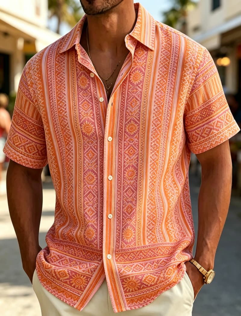 قميص رجالي بأكمام قصيرة وياقة  - مراجعة Summer Clothing Resort وسعره