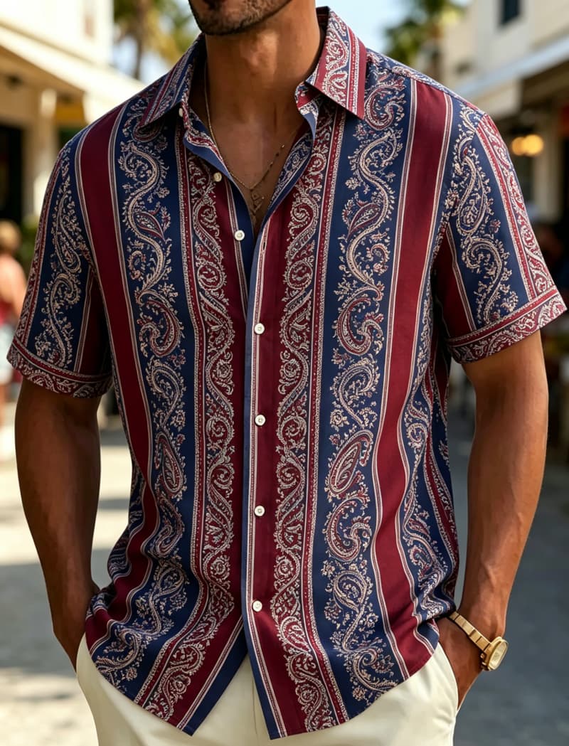 قميص رجالي بأكمام قصيرة وياقة  - مراجعة Summer Clothing Resort وسعره