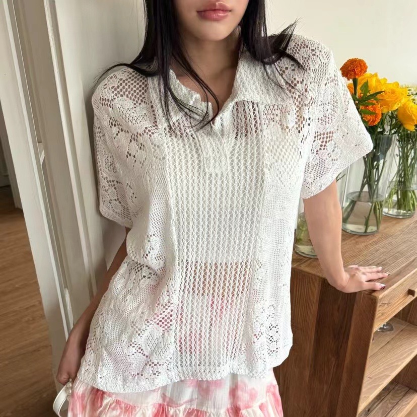 قميص نسائي بياقة دانتيل بتصميم - مراجعة Summer Clothing Online Shopping وسعره