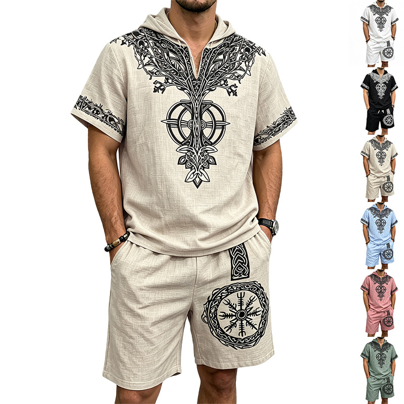 طقم صيفي رجالي من قطعتين: توب  - مراجعة Linen Shorts Men وسعره