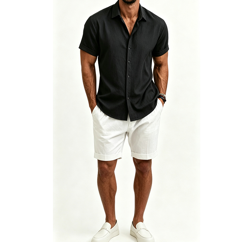طقم قميص رجالي من القطن والكتا - مراجعة Summer Clothing Guys وسعره