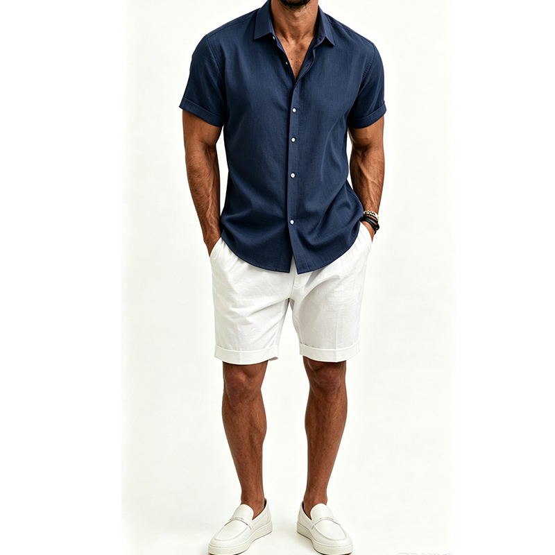 طقم قميص رجالي من القطن والكتا - مراجعة Summer Clothing Guys وسعره