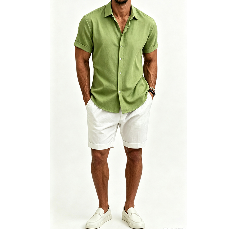طقم قميص رجالي من القطن والكتا - مراجعة Summer Clothing Guys وسعره